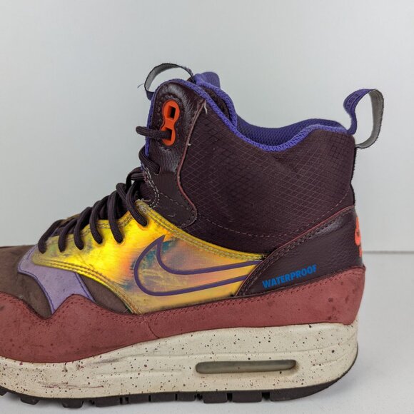 Nike Air Max 1 Sneakerboot Mid Deep Burgundy Iridescent 685269 600 W 7.5 | M 6. - Picture 5 of 9